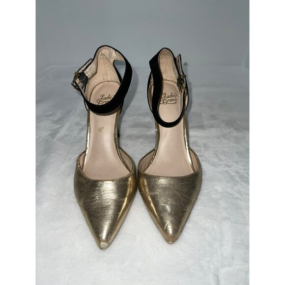 JADA BRAVE “MACIEN” BLACK SUEDE BACK WITH GOLD FRONT PUMP/SZ 8 - Picture 3 of 9